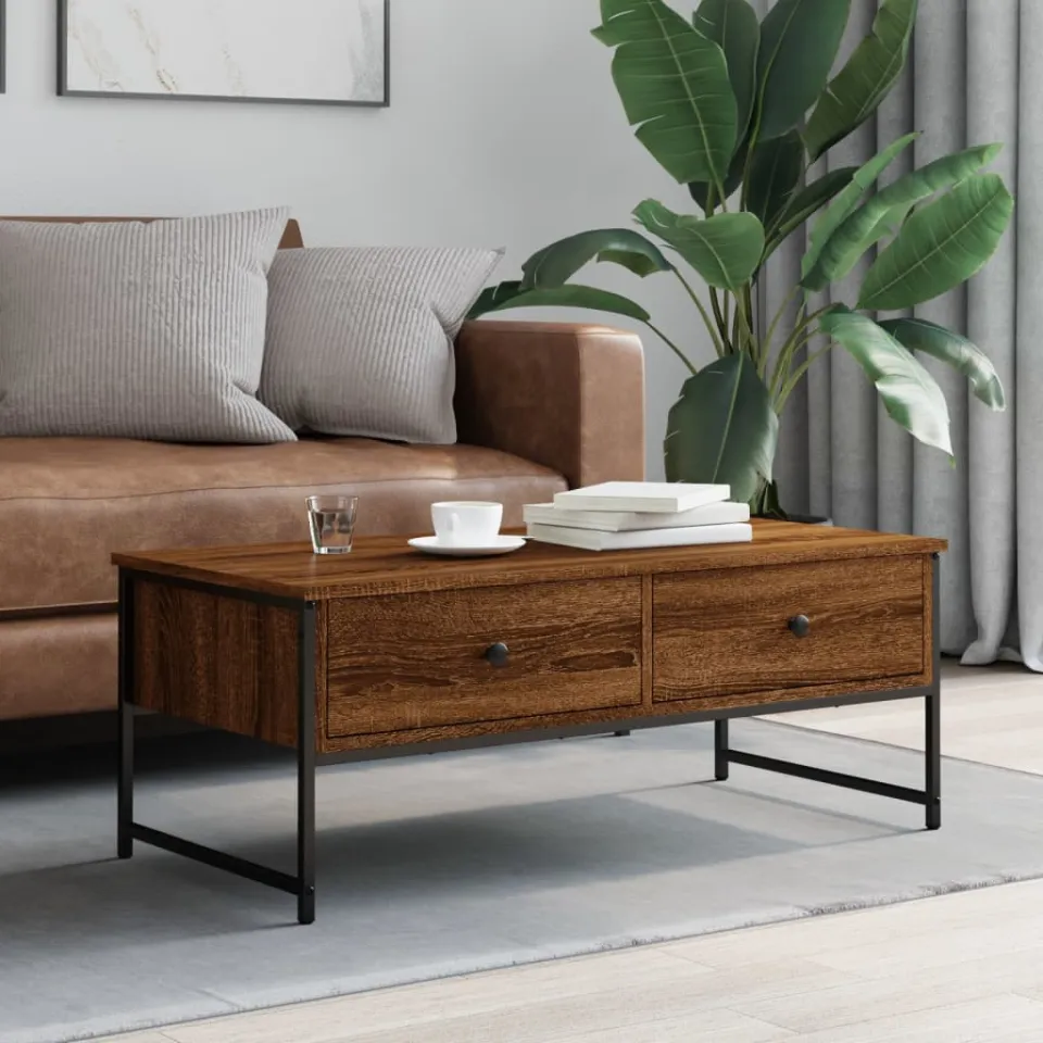 vidaXL Salontafel 101x49x39,5 cm bewerkt hout bruin eikenkleur, foto 2