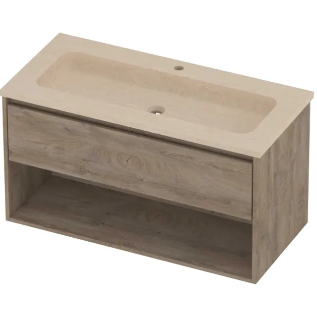 Proline Rollo Badmeubelset Hardsteen Elegant 1 Gat 100x46x54 cm Sand Stone Raw Oak Eiken