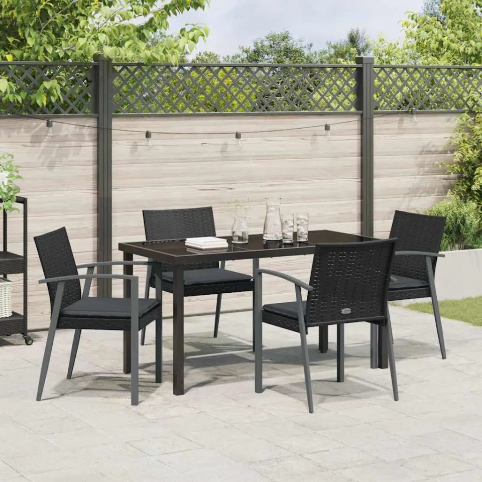 vidaXL Tuin eettafelset 5 st Zwart en Grijs PE Rattan, foto 3