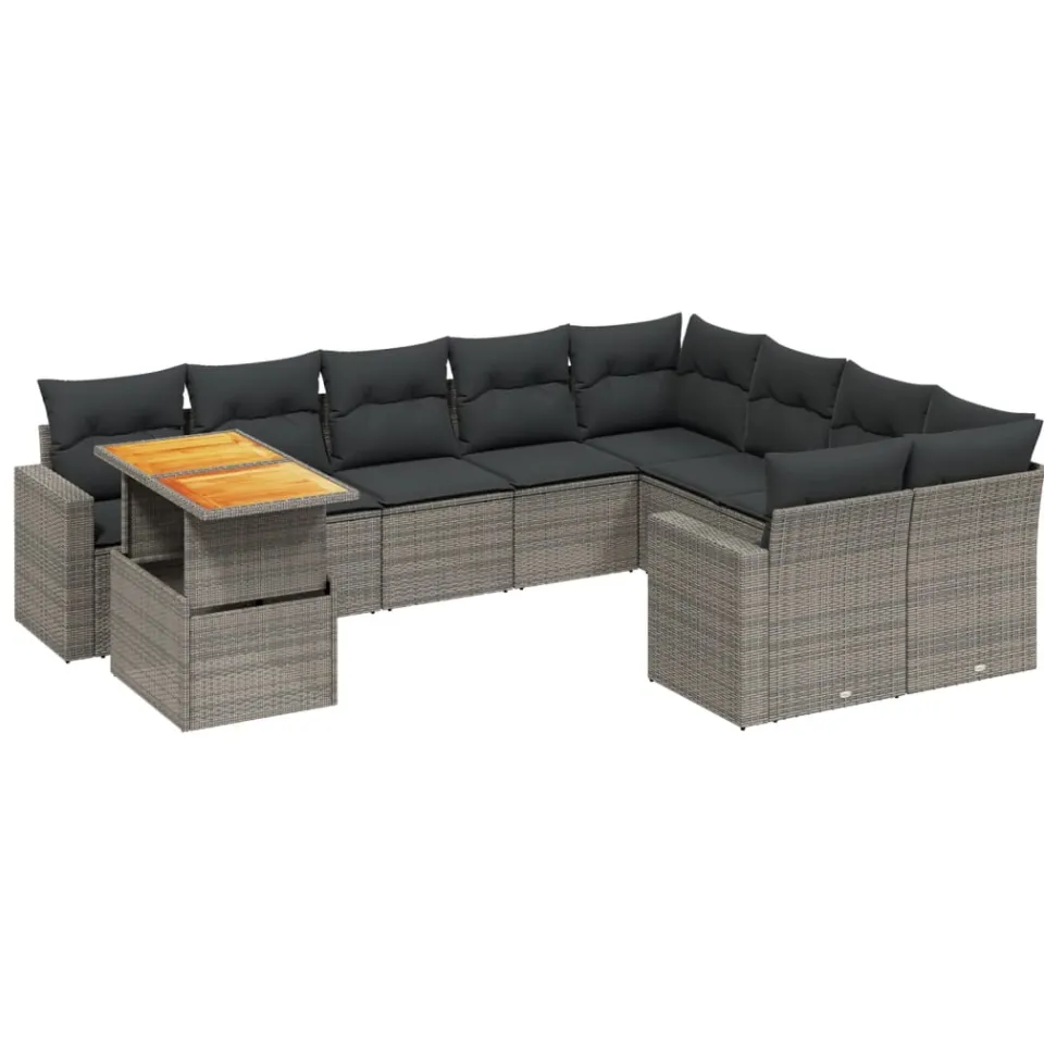 vidaXL 10-delige Loungeset met kussens poly rattan grijs, foto 3