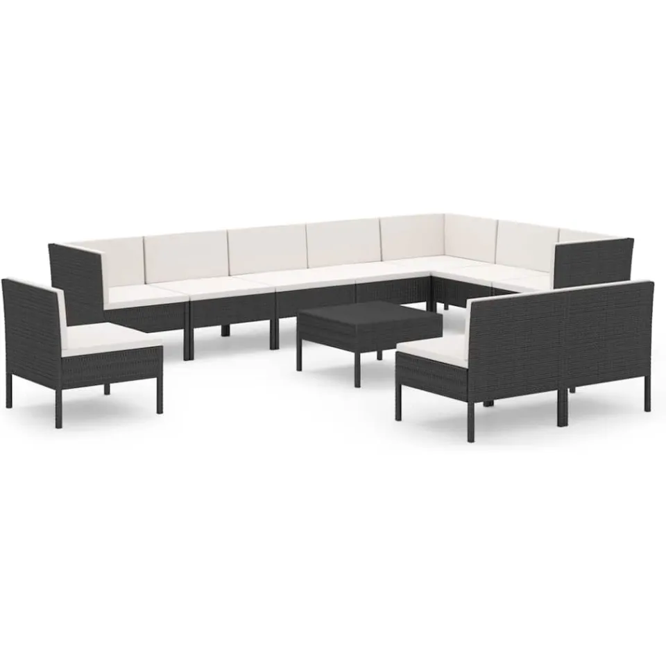 vidaXL 11-delige Loungeset met kussens poly rattan zwart