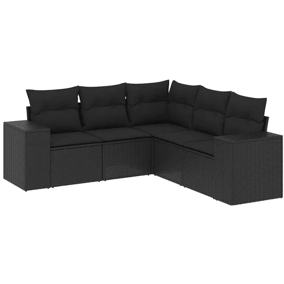 vidaXL 5-delige Loungeset met kussens poly rattan zwart, foto 3