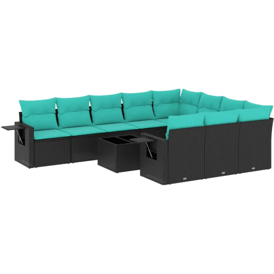 vidaXL 11-delige tuinbankset met kussens, zwart polyrotan, foto 3
