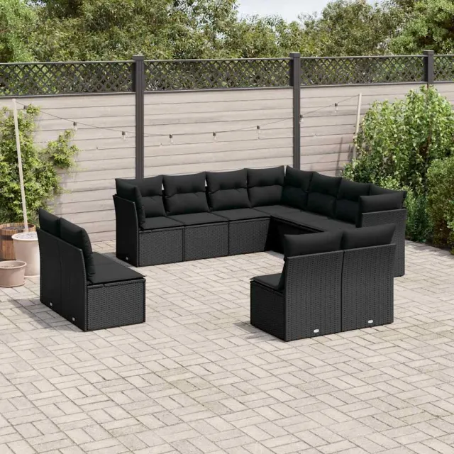 vidaXL 11-delige Loungeset met kussens poly rattan zwart, foto 2