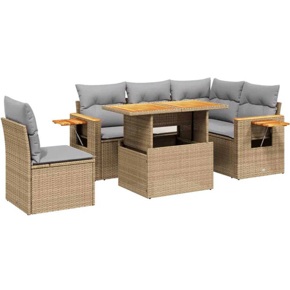 vidaXL 6-delige Loungeset met kussens poly rattan beige, foto 3