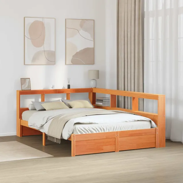 vidaXL Boekenkast Bed 2 st Wasbruin 200 x 140 cm Massief Vurenhout