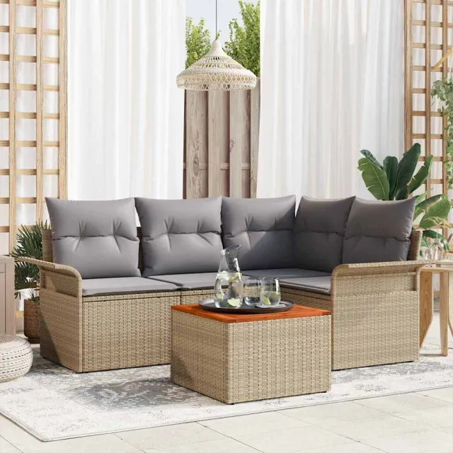 vidaXL Tuinbankenset 5 st Beige poly rattan, foto 2