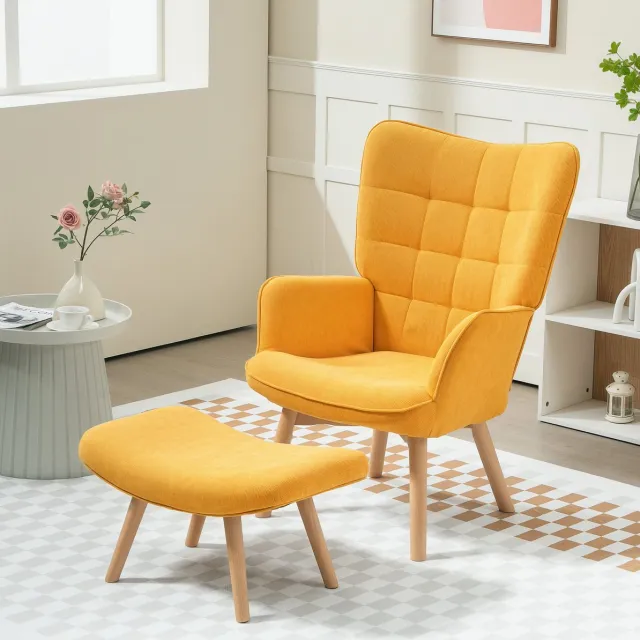 MODFU Fauteuil Met Hocker - Hoge Rugleuning - Oranje - Stoffen Bekleding Orange