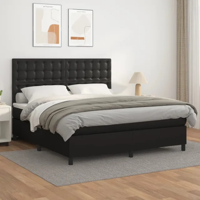 vidaXL Boxspring met matras kunstleer zwart 160x200 cm