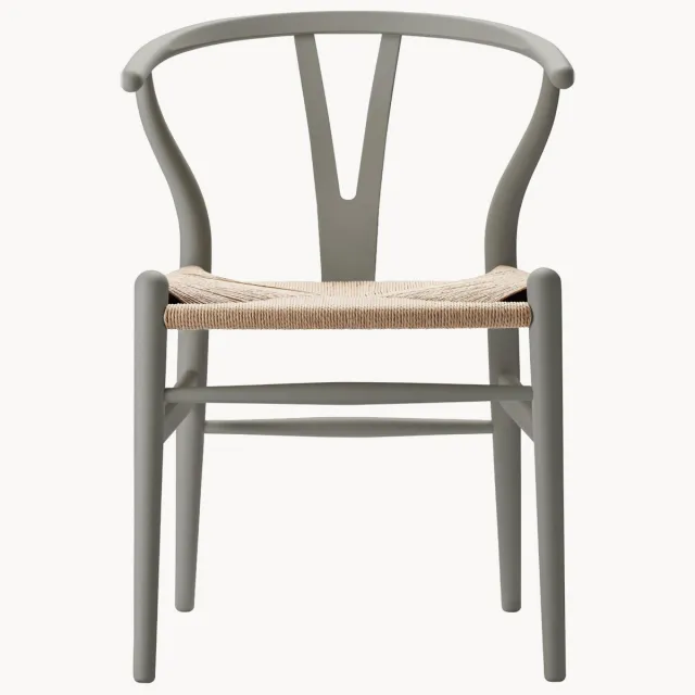 Carl Hansen & Søn Houten stoel CH24 Wishbone Chair met handgevlochten zitvlak Beige, Grijs