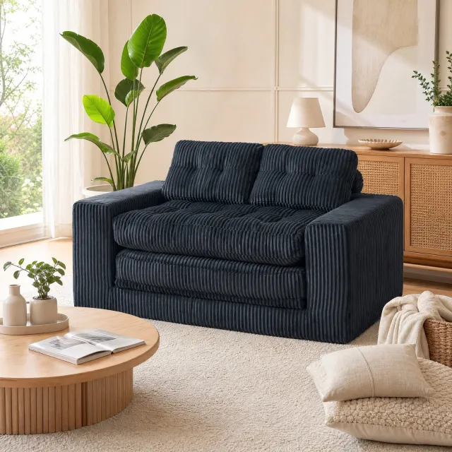 CHICFURN 2-zits slaapbank - Slaapfunctie - Framevrij - Zwart