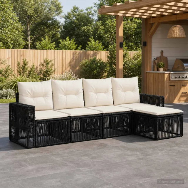 vidaXL Tuinbankenset 5 st Zwart en Cream Wit poly rattan, foto 2