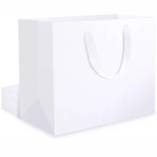 Famanu Witte papieren tassen set van 10 stuks, 250gsm kraftpapier met handvat, 27x8x21 cm, stevige draagtas voor cadeaus en bruiloften, ideaal voor creatieve projecten Paars