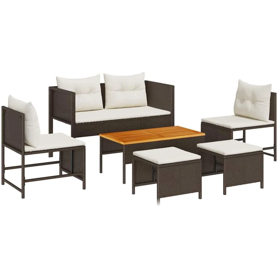 vidaXL Tuinbankenset 6 st Bruin en Crème poly rattan