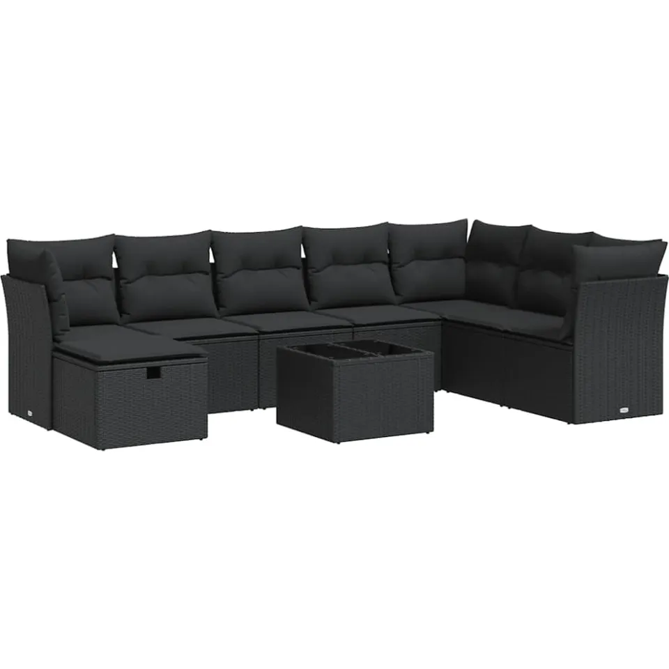 vidaXL 9-delige Loungeset met kussens poly rattan zwart, foto 3