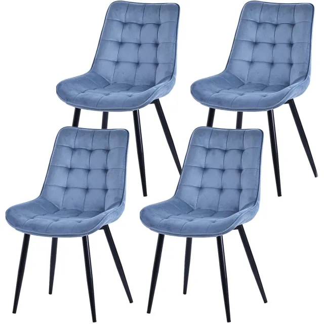 HOMAVO YZ2 Set van 4 Eetkamerstoelen – Velvet/Fabric Stoelen met Metalen Poten – 53x62.5x88 cm – Comfortabel & Stijlvol – Modern Design Blauw-Velvet