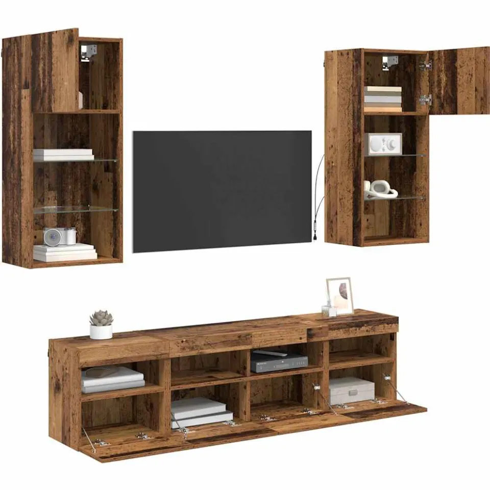 vidaXL TV Wand Eenheden met LED 5 st Oud Hout Bewerkt hout bruin, foto 2