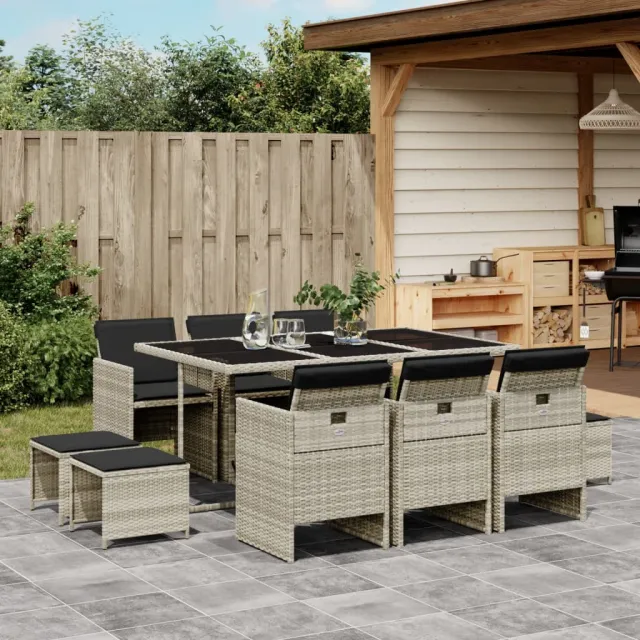 vidaXL 11-delige Tuinset met kussens poly rattan lichtgrijs grijs, foto 2