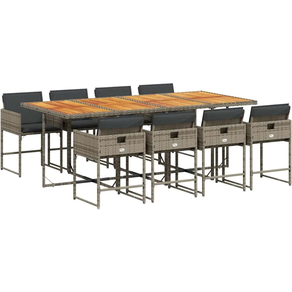 vidaXL 9-delige Tuinset met kussens poly rattan grijs, foto 3