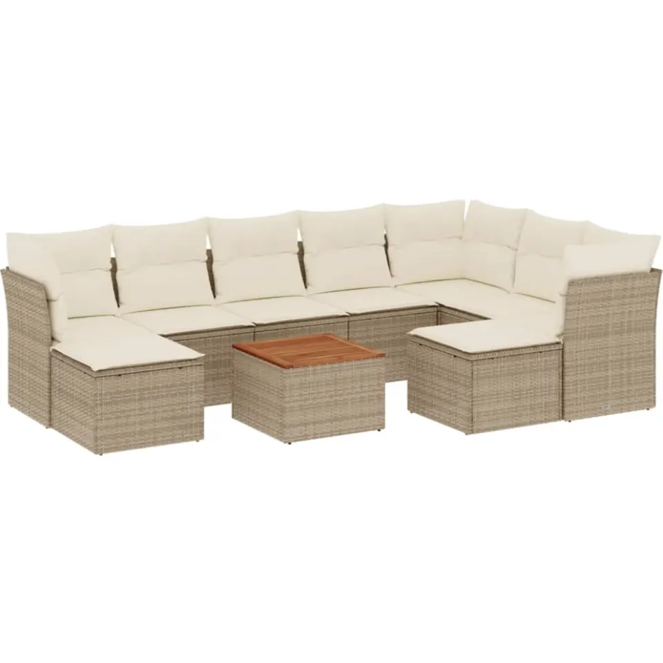 vidaXL 10-delige Loungeset met kussens poly rattan beige