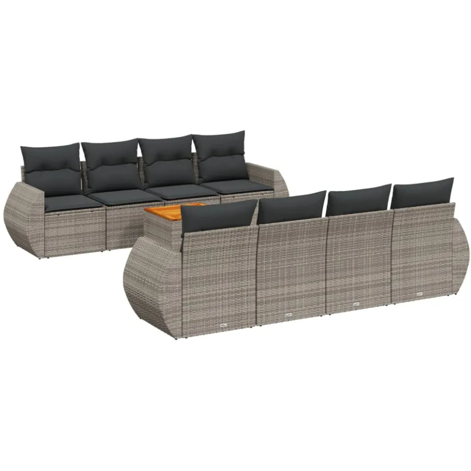 vidaXL 9-delige Loungeset met kussens poly rattan grijs, foto 3