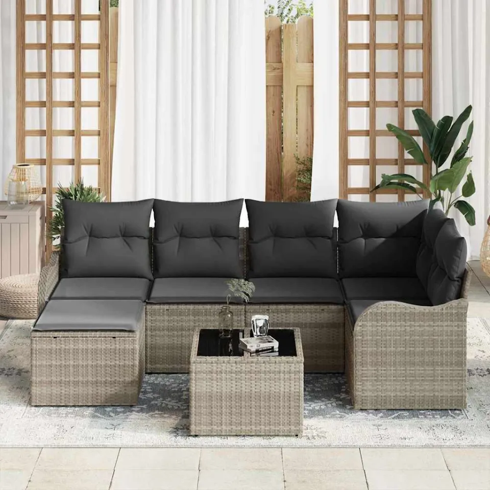vidaXL Tuin Sofa Set 7 st Lichtgrijs poly rattan, foto 3
