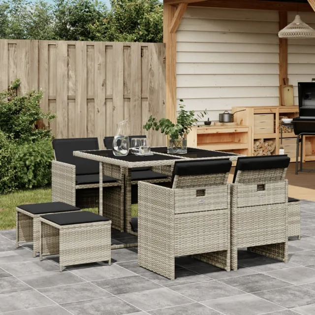 vidaXL 9-delige Tuinset met kussens poly rattan lichtgrijs grijs, foto 2