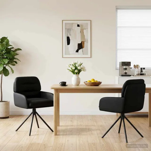 vidaXL Draai Eetstoelen 2 st Kunstleer Zwart 59 x 59,5 x 90 cm, foto 2