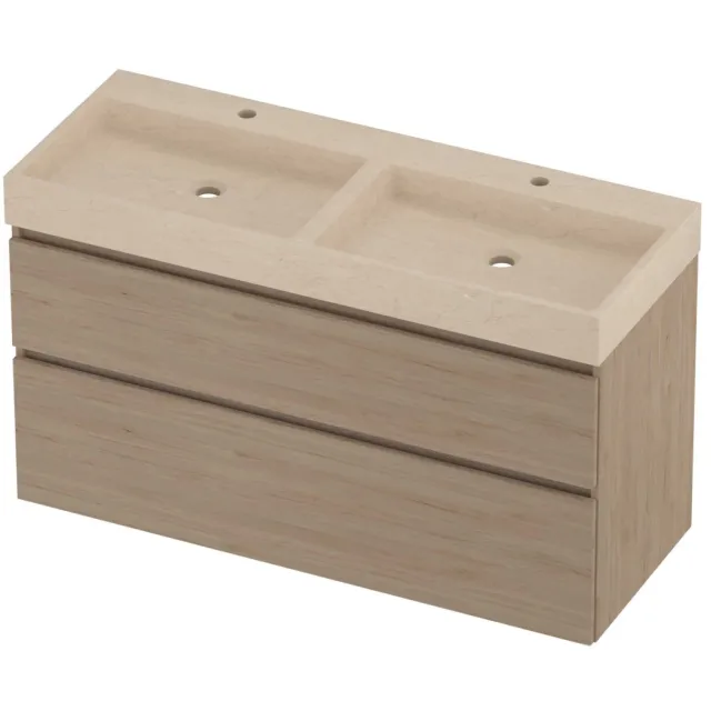 Proline Evoli Badmeubelset Hardsteen Loft 2 Gaten 120x46x70 cm Sand Stone Ideal Oak Eiken