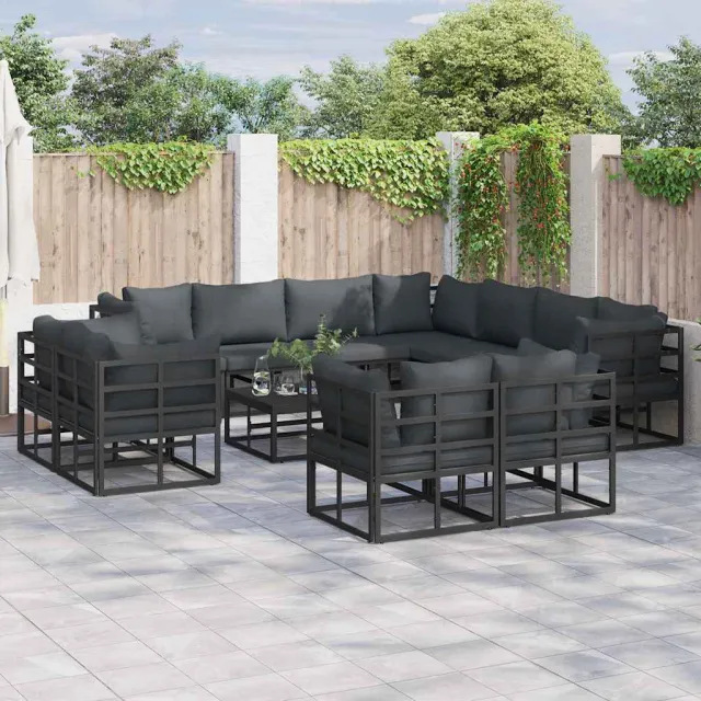 vidaXL Tuinbankenset 12 st Zwart Aluminium