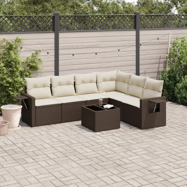 vidaXL 7-delige Loungeset met kussens poly rattan bruin, foto 2