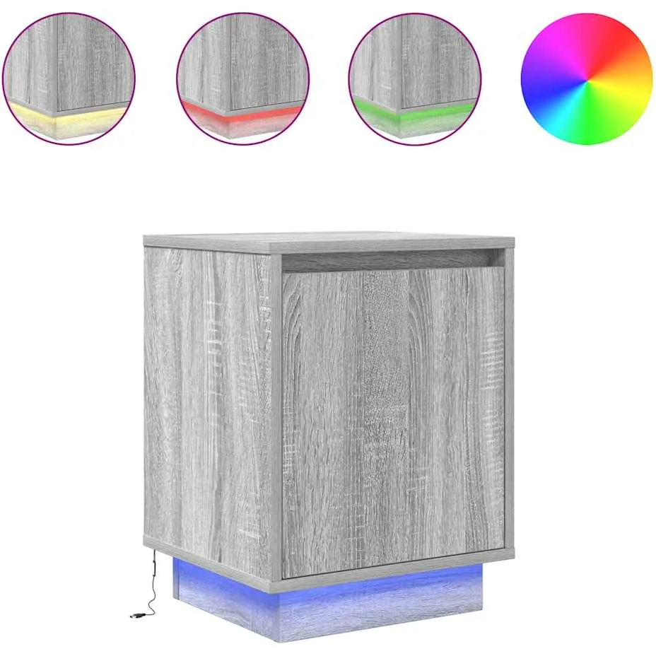 vidaXL Nachtkastje met LED-verlichting 38x34x50 cm grijs sonoma, foto 3