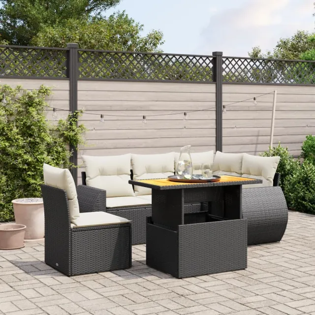 vidaXL 6-delige Loungeset met kussens poly rattan zwart, foto 2