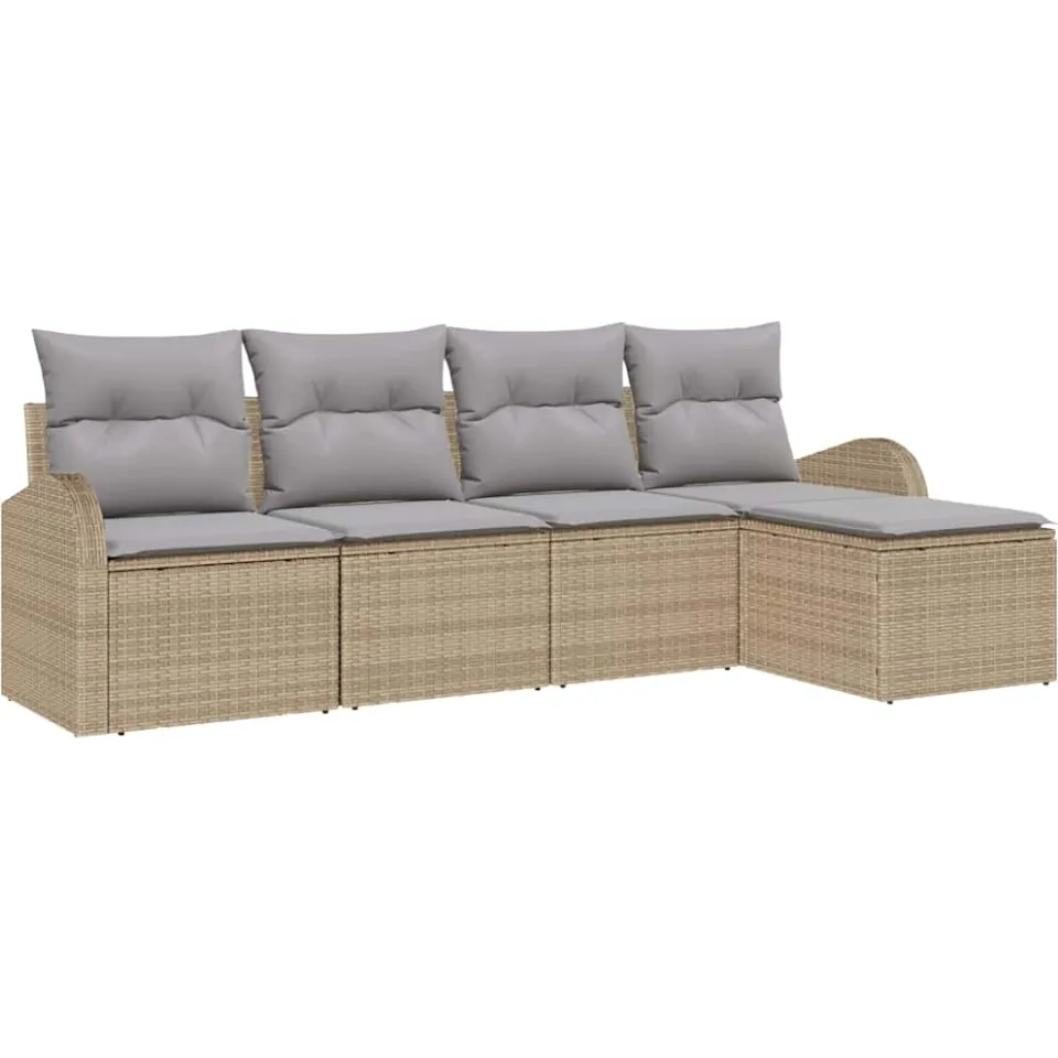 vidaXL Bankstel 5 st Beige en Licht Grijs poly rattan, foto 4