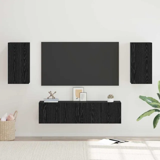 vidaXL Tv-meubelset Zwart Eiken Bewerkt hout