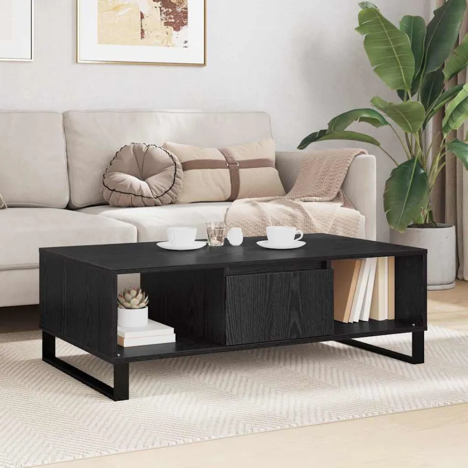 vidaXL Salontafel Zwart Eiken 104 x 60 x 35 cm Bewerkt hout, foto 4