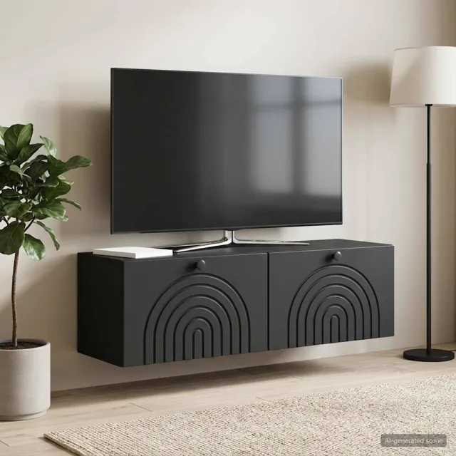 vidaXL Wandbeugel TV-kast Zwart 98 x 31 x 30 cm Bewerkt hout, foto 2