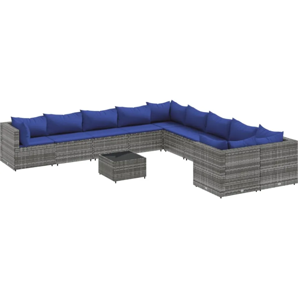 vidaXL 11-delige Loungeset met kussens poly rattan grijs, foto 3