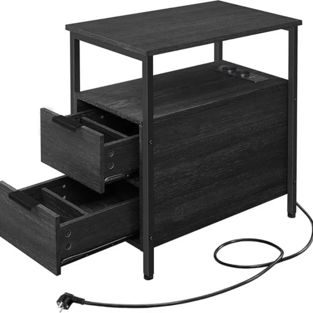 MAZAZU MIRA Home Nachtkastje - Bijzettafel voor Slaapkamer - Industrieel - Zwart - 60 x 35 x 61 cm