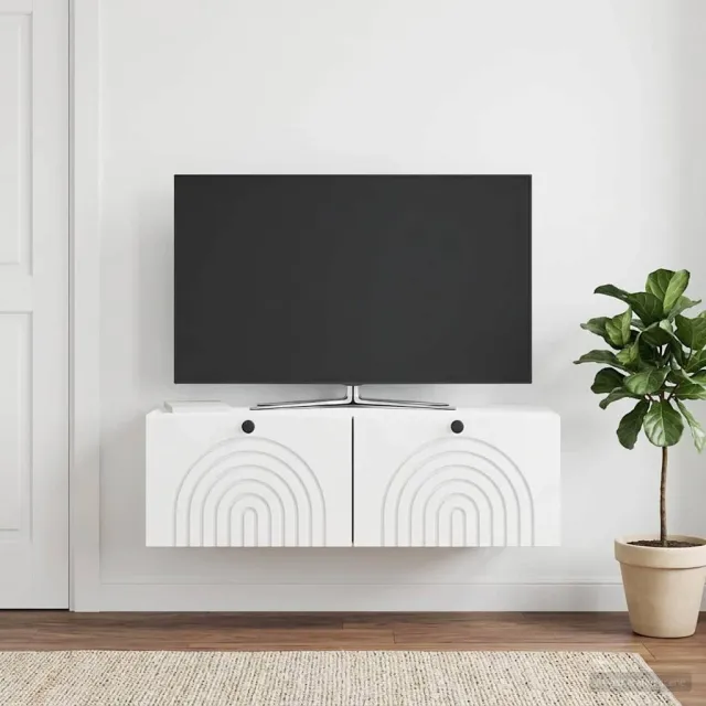 vidaXL Wandbeugel TV-kast Hoogglans Wit 98 x 41 x 30 cm Bewerkt hout