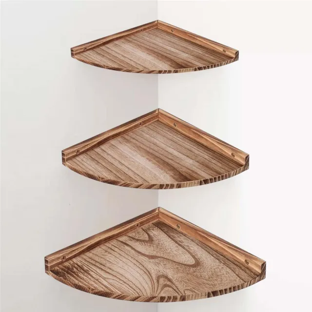 Houten Wandplanken Set van 3 hangende hoekplanken, houten wandplanken, vintage landelijke planken, rustieke hoekplanken, zwevende planken, hangende planken, decoratieve planken geschikt voor slaapkamers, woonkamers, badkamers en keukens multi