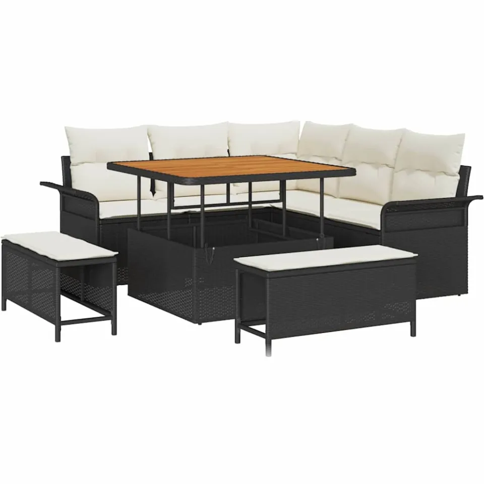 vidaXL Tuinbankenset 8 st Zwart poly rattan, foto 3