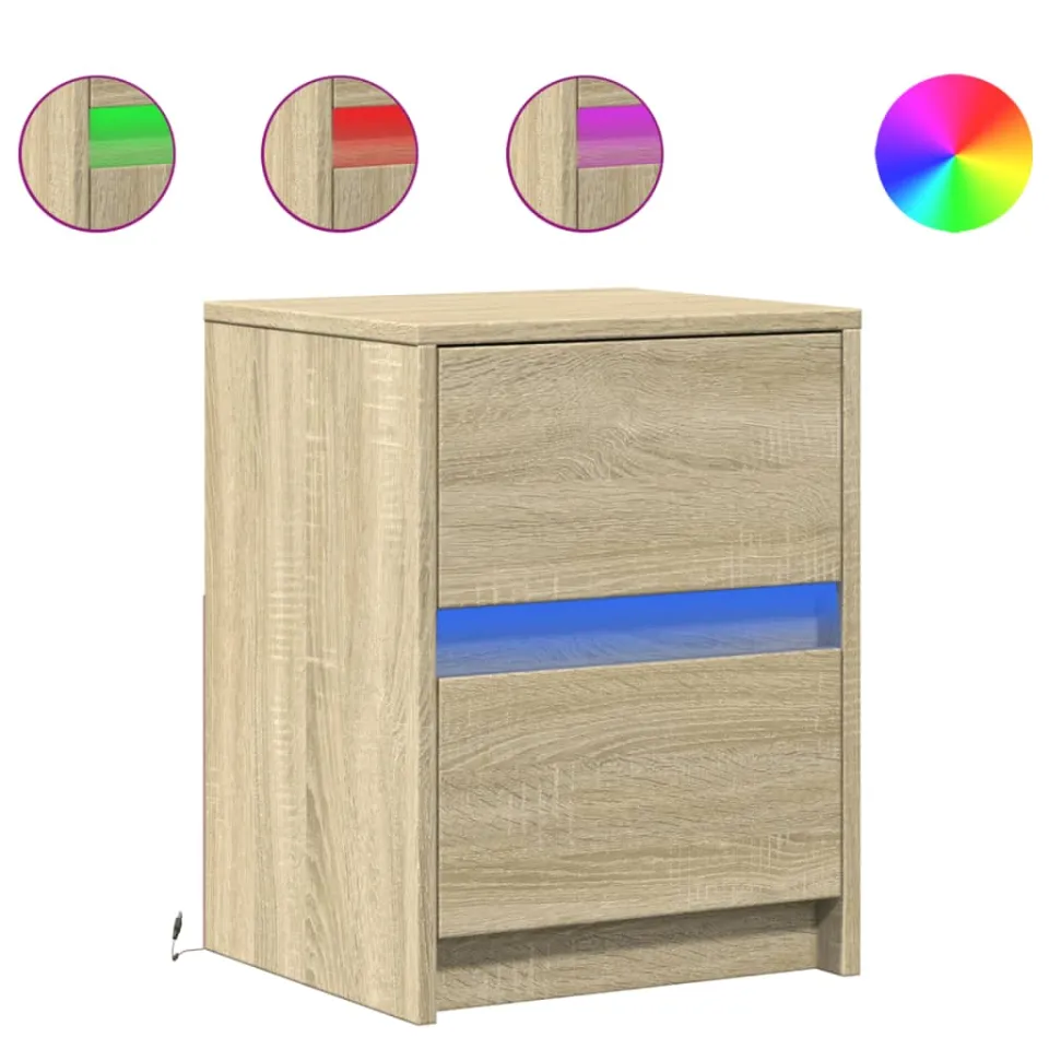 vidaXL Nachtkastjes met LED-verlichting 2 st bewerkt hout sonoma eiken, foto 3