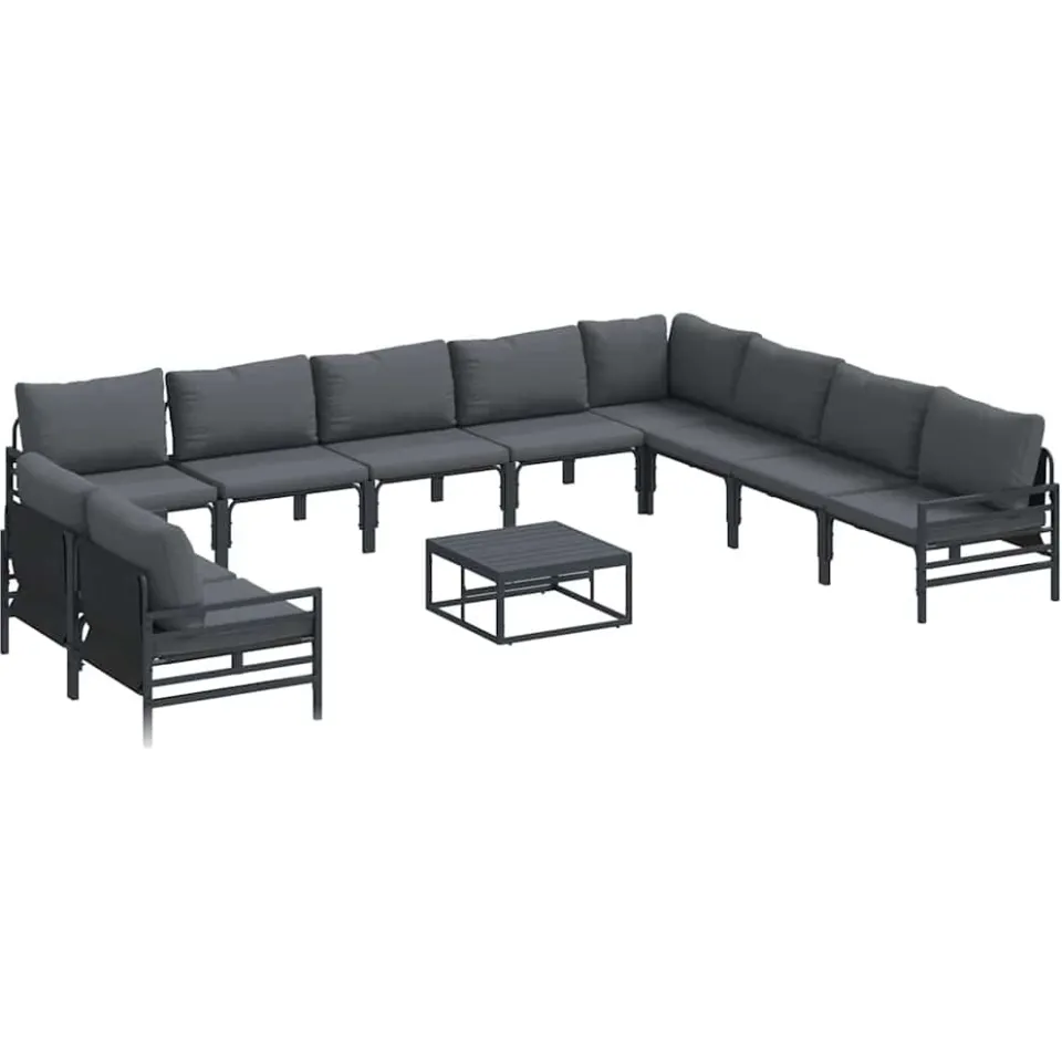 vidaXL Tuinbankenset 11 st Zwart Staal Anthraciet
