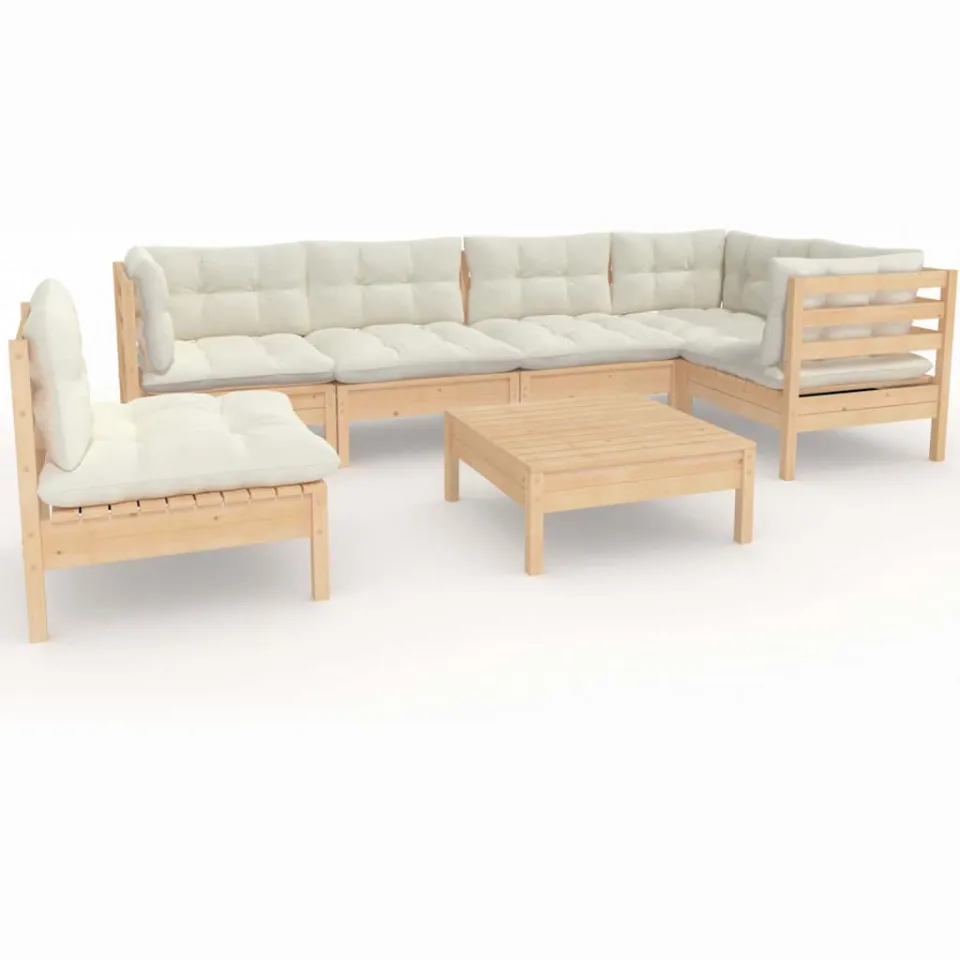 vidaXL 7-delige Loungeset met crèmekleurige kussens grenenhout, foto 3