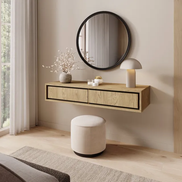 MEUBELLA Drenn - Kaptafel - Licht eikenpatroom - 101x35x18 cm Bruin
