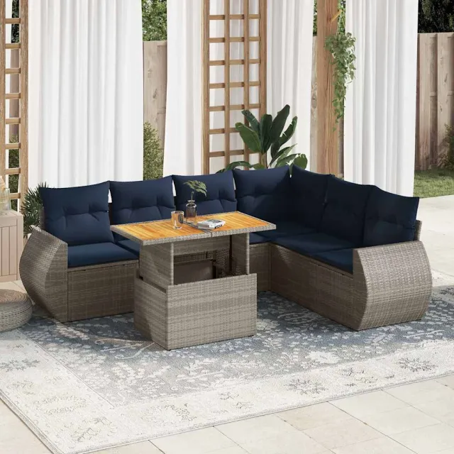 vidaXL 7-delige Loungeset met kussens poly rattan grijs, foto 2