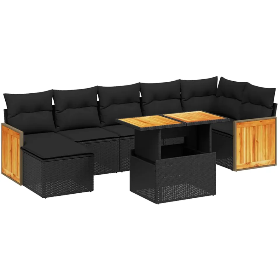 vidaXL 8-delige Loungeset met kussens poly rattan zwart, foto 3
