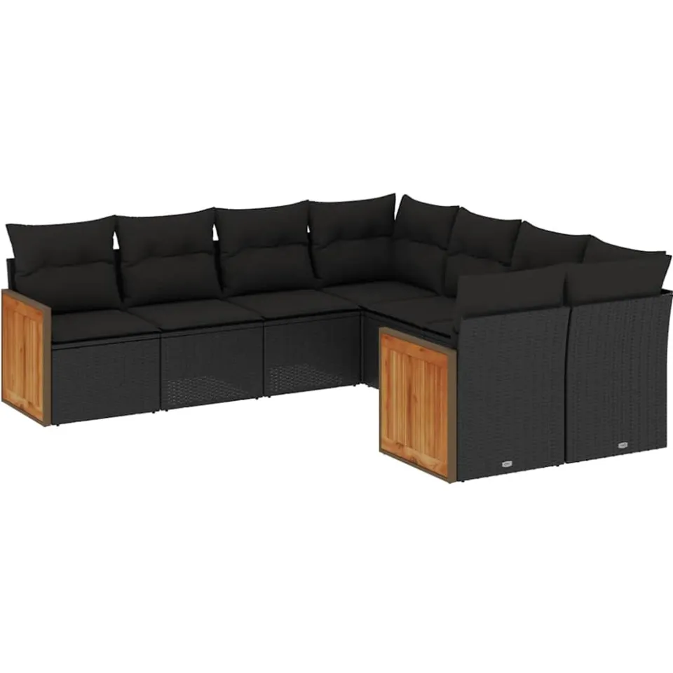 vidaXL 8-delige Loungeset met kussens poly rattan zwart, foto 3