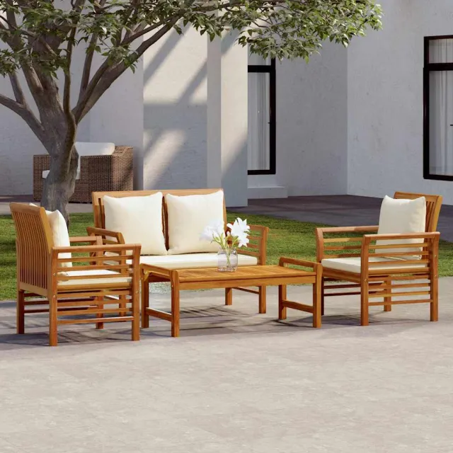vidaXL 4-delige Loungeset met kussens massief acaciahout bruin, foto 2